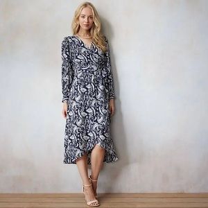 LC Lauren Conrad Navy Floral Wrap Dress